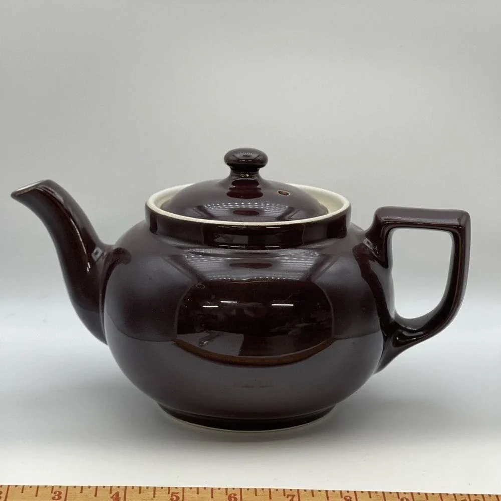 Vintage Hall China Brown‎ Teapot Ivory Interior USA Drip Glaze Vented Lid